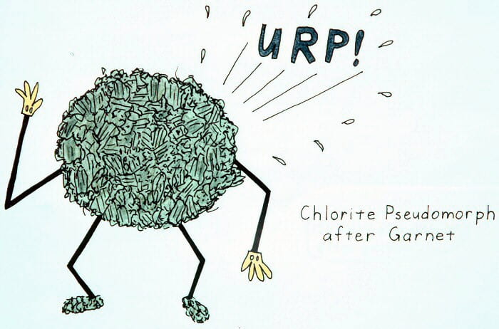 Cartoon chlorite pseudomorph after garnet.