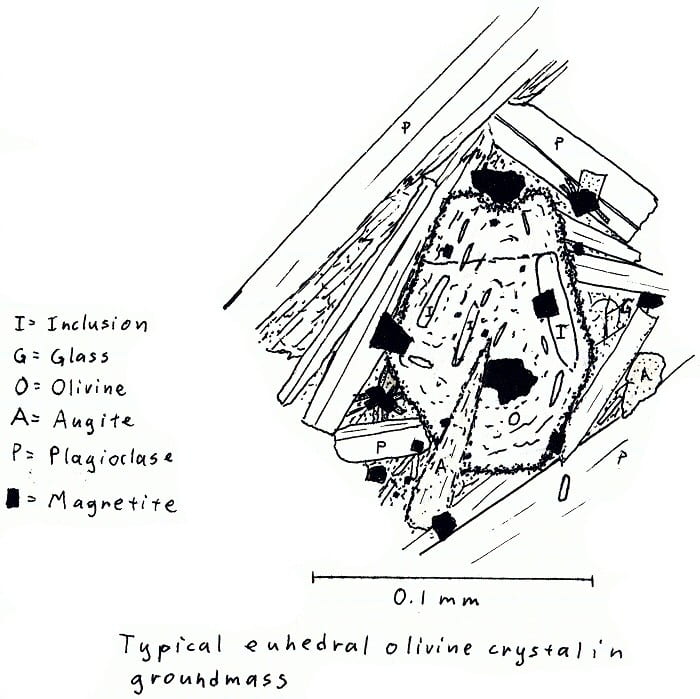Typical euhedral olivine in groundmass.