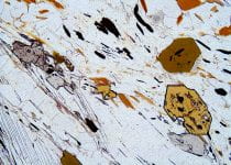 Little nest of staruolite, kyanite, and tourmaline in a muscovite-biotite schist.
