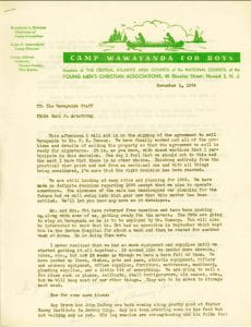 Image: Wawayanda letter to staff 1954 pg 1