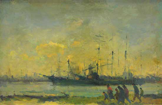 Armin Carl Hansen (American, 1886-1957), Estuary, ca. 1950, oil on board, gift of Dr. David Falk (Class of ‘39) © Armin Carl Hansen