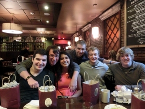 Senior Lunch with the Physics & Astronomy Department:. From left to right: Will, Jeremy, Vaishali, Sean, Nate, and Lucas 